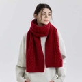 Thick cable knit wool-touch scarf in red, stylish warm winter accessory for women - Lava Red