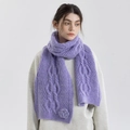Sciarpa viola a trecce spesse da donna con decorazione floreale 3D e trama pesante - Stile a Trecce Rosa 3D (Lilla) / Viola