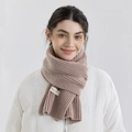 Lotus pink knitted scarf in soft cashmere-like fabric with ribbed texture for winter wear - Light Apricot