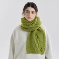 Sciarpa a maglia intrecciata verde erba con fiore per donna calda morbida e spessa - Stile a Trecce Rosa 3D (Verde) / Verde