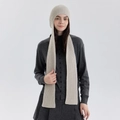 Beige knitted hooded scarf balaclava wrap for winter warmth shown on a female model - Grey-Beige