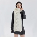 Creamy white cable knit chunky scarf for women showing thick winter knit texture - White