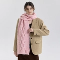 Sciarpa rosa spessa in maglia a trecce da donna con calda lana e stile retrò invernale - Stile a Trecce Rosa 3D (Rosa) / Rosa