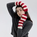 Striped red and white fluffy knit gloves with warm plush texture and touch screen design - Red and White Striped