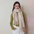 Plaid cashmere-feel scarf in cream and yellow with long fringe tassels for winter - HJH1031 Color Dot Scarf Apricot