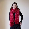 Winter faux cashmere scarf in red plaid pattern with white grid lines and fringe - HJH1031 Color Dot Scarf Red