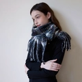 Checkered wool-like scarf with colorful polka dots and thick tassels for winter style - HJJ1031 Double Color Dot Black