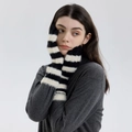 Long black and white striped plush knitted arm warmers with fuzzy faux mink texture - Black & White Stripes
