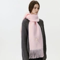 Hellrosa Schal mit Kaschmir-Gefühl, Perlen-Schleife und Fransen für Damen im Winter - Glamour-Rosa