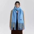 Sciarpa azzurra in misto lana con nappe e strisce sottili per l'autunno inverno - Blu Acqua