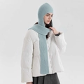 Knitted light blue hooded scarf with ribbed texture for winter warmth and protection - Cyan Blue