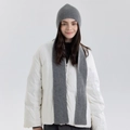 Grey ribbed knit hooded scarf and hat set for winter warmth and elegant styling - Gray