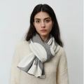 Women's plaid scarf in grey and cream white patchwork design with soft knit texture - JH812 Knitted Polka Dot Gray