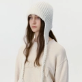 Winter cable knit earflap hat in white with decorative braided tassels for women - Milk White