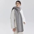 Thick dark grey wool-like scarf with black whip-stitch edge, soft winter accessory - Light Grey