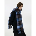 Écharpe classique à carreaux bleu et marron avec franges pour la chaleur hivernale - Ton Brun Bleu