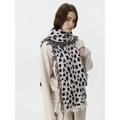 Écharpe épaisse en tricot à motif léopard avec franges, châle d'hiver beige - Beige Café Léopard
