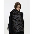 Écharpe d'hiver épaisse à motif léopard avec franges pour un look rétro chic - Café Gris Léopard