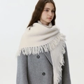 Soft wool blend fringe triangle scarf wrap in off-white for women winter styling - Off-white