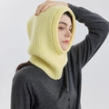 Passamontagna balaclava in maglia a coste giallo chiaro in misto lana calda da donna - Giallo Primula Chiaro