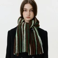 Sciarpa a righe in misto mohair marrone verde e crema con etichetta e frange - Verde/Bianco