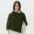 Dark green knitted neck warmer with buttons and ribbed texture for winter warmth - Army Green