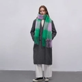 Dicker Herbst Winter Schal mit grün violettem Karomuster und langen Fransen - Rauchviolett Grün