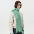 Écharpe en laine mélangée vert herbe avec franges et texture mohair douce - Vert Menthe