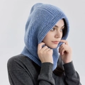Passamontagna in misto lana azzurro da donna con morbida trama a maglia spessa - Blu chiaro di luna