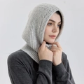 Passamontagna balaclava grigio chiaro in misto lana con trama a costine da donna - Grigio Bianco Argento