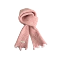 Écharpe en tricot mélangé de laine rose avec franges et étiquette pour l'hiver - Rose Glamour