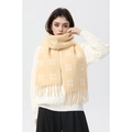 Sciarpa scozzese beige crema in lana con frange spesse e trama morbida - Giallo Chiaro Scacchiera