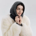 Dark gray wool blend ribbed balaclava hood scarf for women's winter warmth and style - Dark Gray