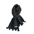 Deep gray wool blend knit scarf with fuzzy texture and tassel fringe details - Ink Black