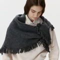 Dark gray knitted wool shawl with fringe tassels for women in winter season - Dark Gray