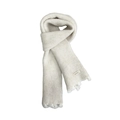 Off-white wool blend knit scarf with fringe tassels and woven vegetable patch detail - Milk White