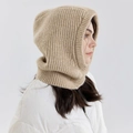 Oatmeal ribbed knit wool blend balaclava for women providing cozy winter head warmth - Dark Ginkgo