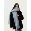 Soft wool blend fringe scarf in light grey blue for women, warm winter shawl wrap - Ice Gray