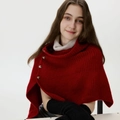 Deep red knitted neck warmer scarf with decorative side buttons for winter warmth - Maple Red