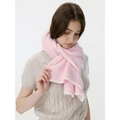 Soft light pink wool blend knit scarf with white border detail for winter warmth - Pink