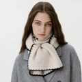 Minimalist cream knit scarf with black whipstitch edges for women's winter style - Off-white