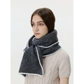 Dark gray wool blend knitted scarf with white contrasting edges for winter warmth - Charcoal Grey