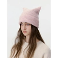 Berretto in maglia rosa misto lana con simpatico design a orecchie di gatto - Rosa Chiaro