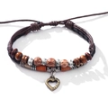Pulsera bohemia de cuero trenzado con colgante de corazón vintage y cuentas étnicas - Corazón (QNN1109)