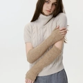 Chic camel brown rib-knit long fingerless arm warmers for autumn and winter fashion - Light Camel