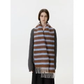Brown and light blue striped wool blend scarf with fringe for winter warmth - Coffee & Blue Striped