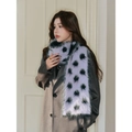 Écharpe épaisse en laine lavande à pois foncés, maille chaude et pelucheuse femme - Violet Pois Noirs