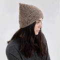 Brown wool blend knitted beanie hat for women featuring a pointed top and thick knit texture - Brown