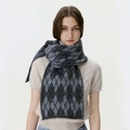 Bufanda de punto para invierno con diseño de rombos en azul y gris para hombre - Pequeño Argyle Negro y Gris