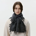 Écharpe tricotée en mélange de laine gris foncé avec franges pour hommes et femmes - Noir et Gris